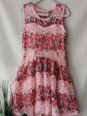 Knitworks Pink Floral Lace Fit-and-Flare Dress